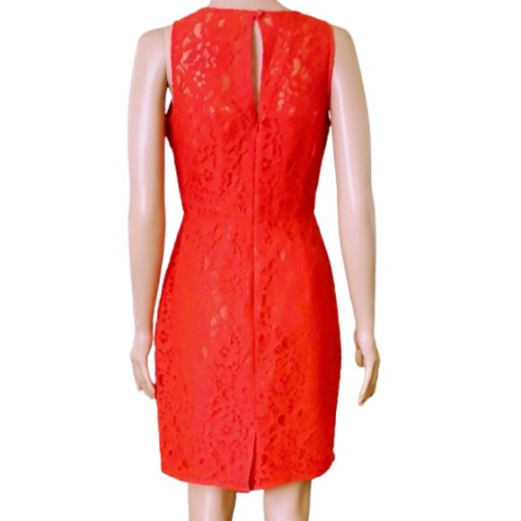 J.Crew Floral Lace Sheath Dress 0 Orange Sleeveless Keyhole Back Fully Lined - Picture 6 of 9
